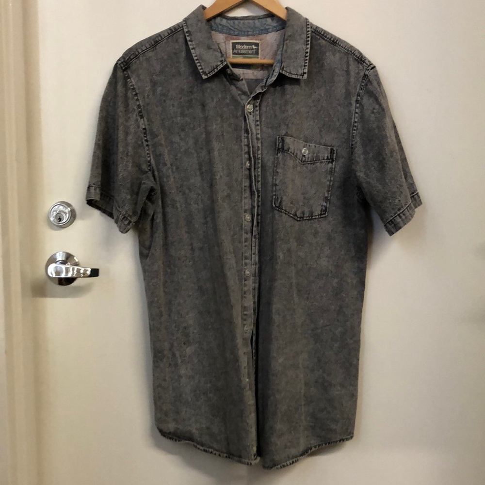 Modern Amusement Men’s Button Up Dress Shirt Denim Grey Stone-Washed Size Large